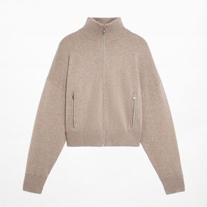 Elegant Beige Knit Bomber Jacket